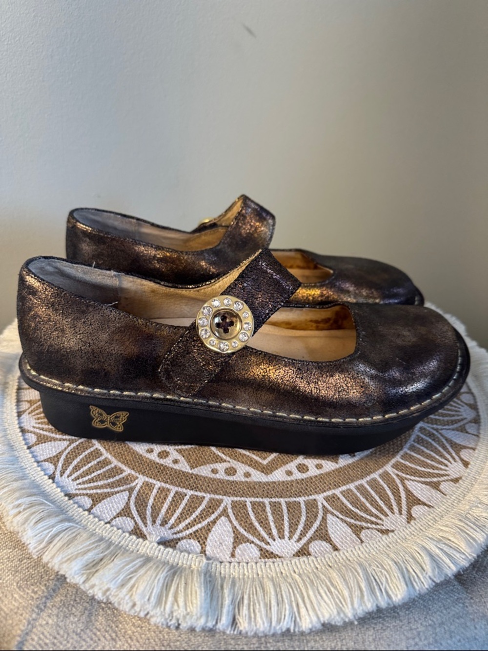 ALEGRIA Women's CLOGS Shoes Platform Mary Jane Metallic Bronze Brown Size 38
